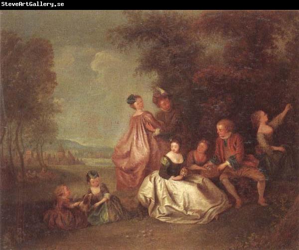 unknow artist An elegant company dancing and resting in a woodland clearing